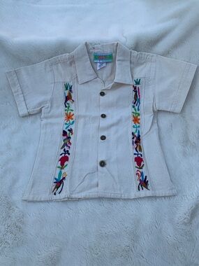 Nativa Cream Cotton Top with Bright Label Accent